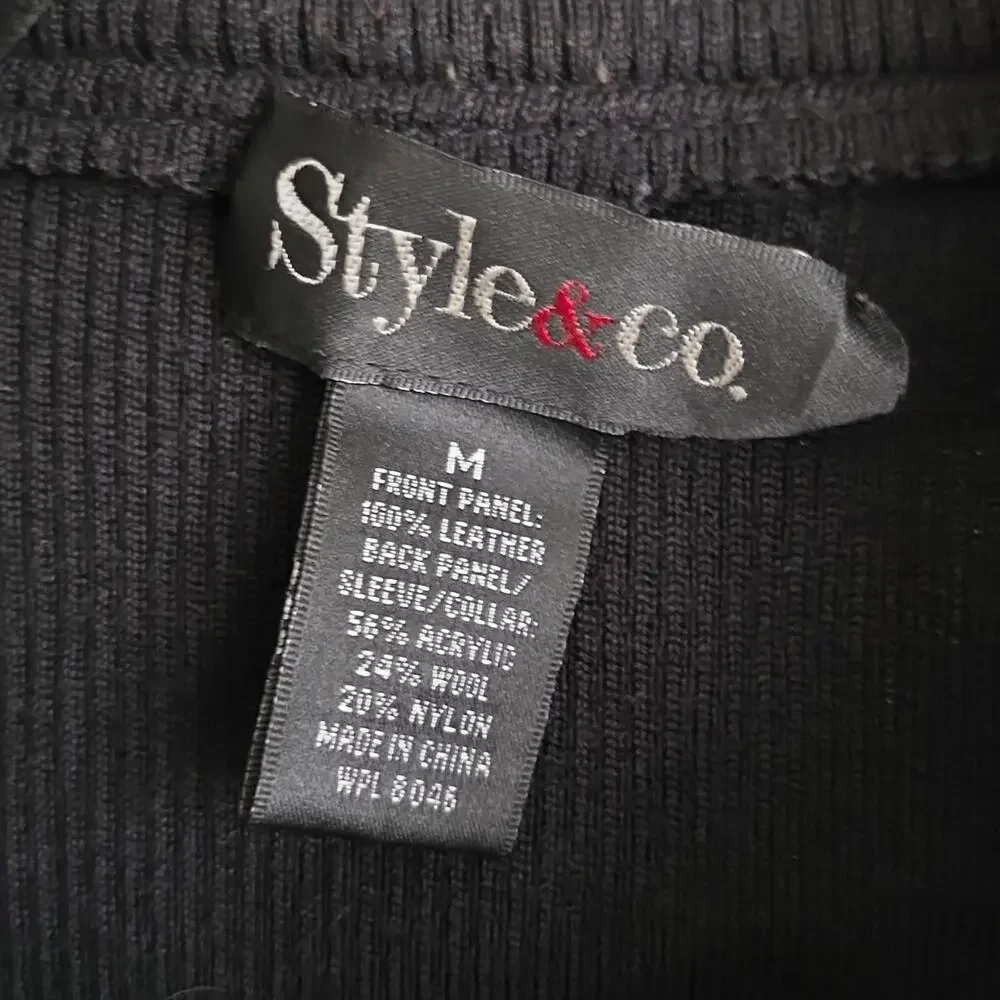 Style & Co. Black Leather Knit Sweater Jacket Womens Size Medium